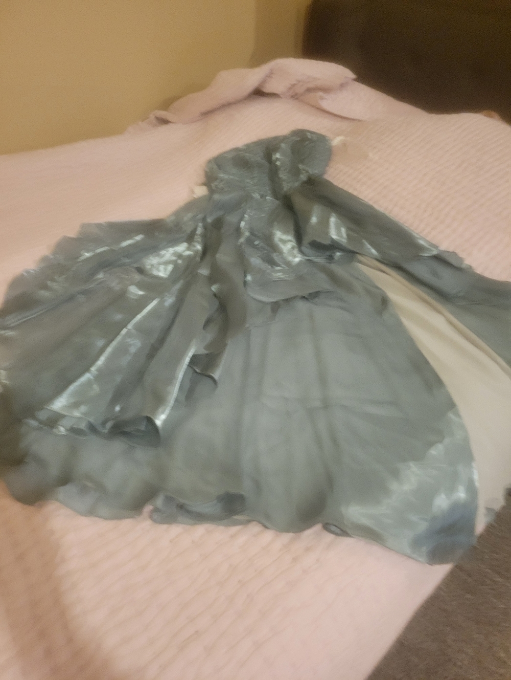 Azazie Shimmery Teal Lace-up back dress - Picture 2 of 5